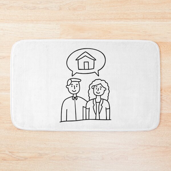 Item preview, Una pareja mira una casa en una burbuja de chat, considerándola como una inversión inmobiliaria. designed and sold by rasagamastore.
