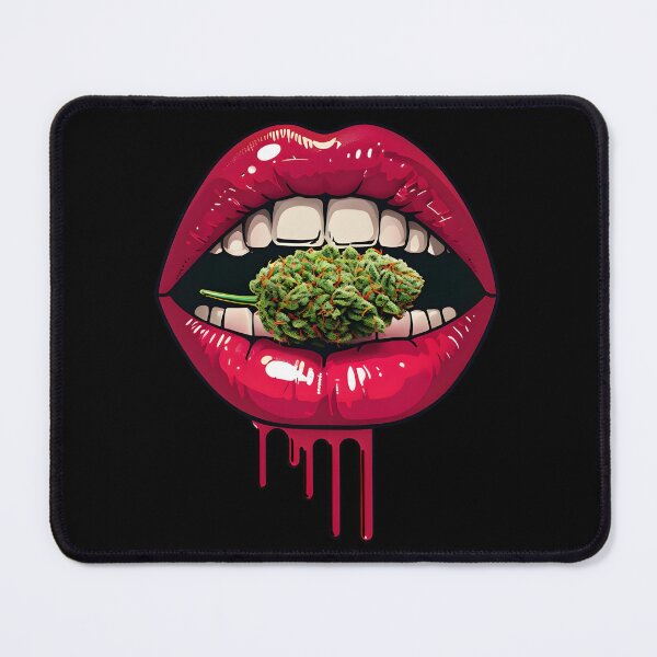Item preview, lips biting a marijuana bud designed and sold by EccentricsByE.