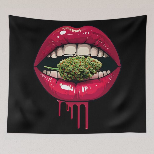 Item preview, lips biting a marijuana bud designed and sold by EccentricsByE.