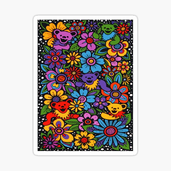 Item preview, Psychedelic Flowers & Dancing Bears Coloured Grateful Rainbow Colours designed and sold by Kludoman.
