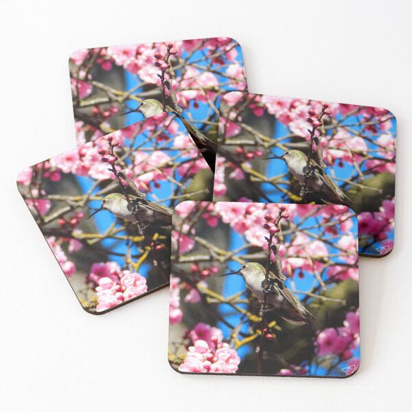 Item preview, Hummingbird Perched in a Plum Blossom Tree designed and sold by KateyMurphy.