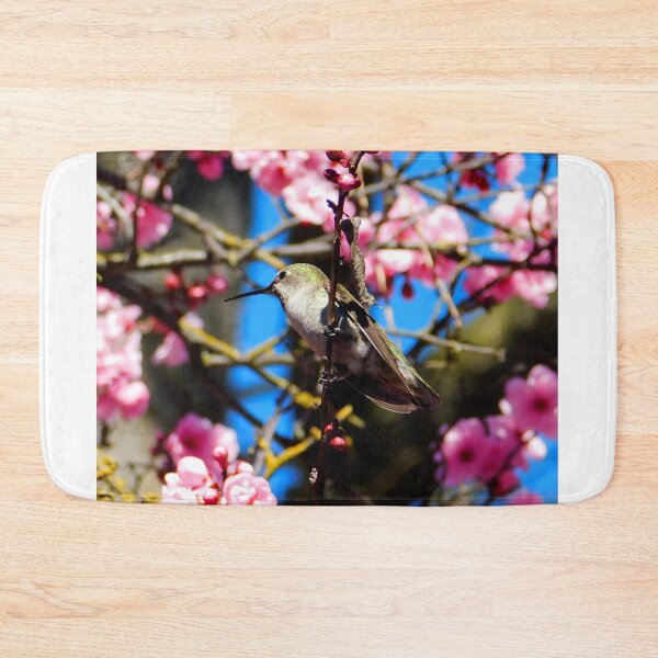 Item preview, Hummingbird Perched in a Plum Blossom Tree designed and sold by KateyMurphy.