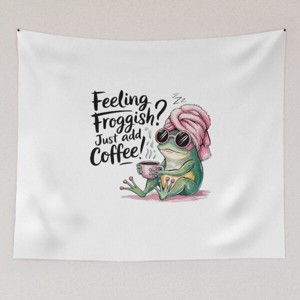 Item preview, Funny Frog Coffee Lover – Cute Sleepy Frog with Coffee Cup designed and sold by love3617.
