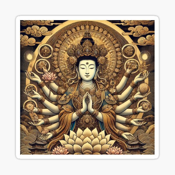 Item preview, Thousand-Armed Kannon & Divine Lotus - Japanese Buddhist Art designed and sold by Enoki design.