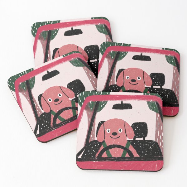 Item preview, cute dog driving a red car designed and sold by ArtZombieStore.