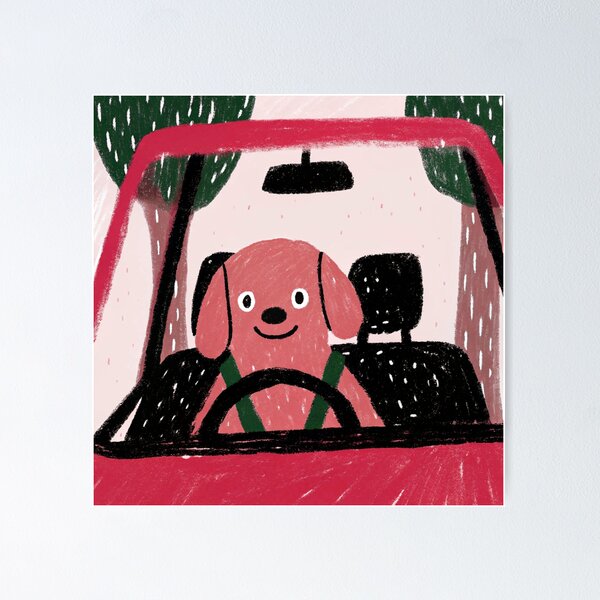 Artikel-Vorschau von süßer Hund, der ein rotes Auto fährt, designt und verkauft von ArtZombieStore.