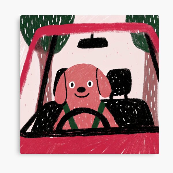 Item preview, cute dog driving a red car designed and sold by ArtZombieStore.