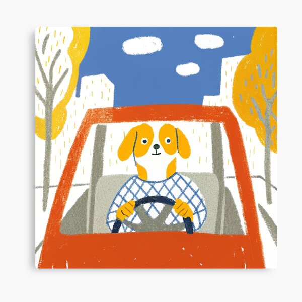 Item preview, cute dog driving a red car designed and sold by ArtZombieStore.