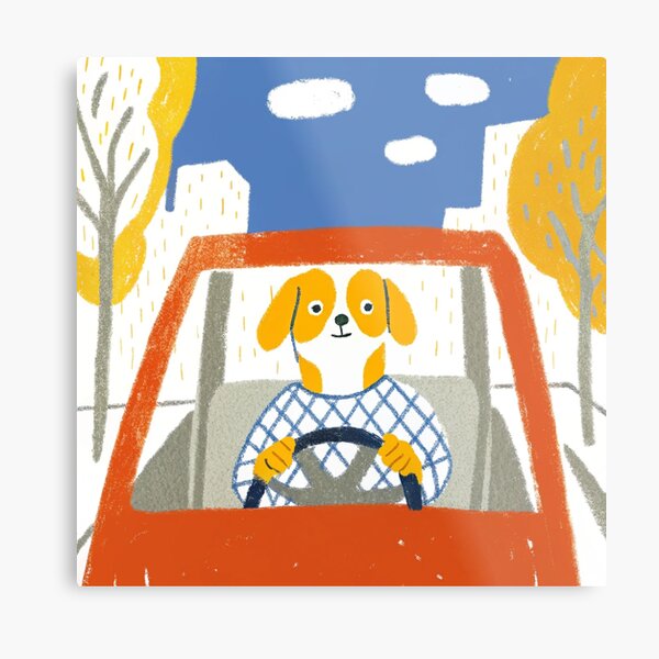 Item preview, cute dog driving a red car designed and sold by ArtZombieStore.