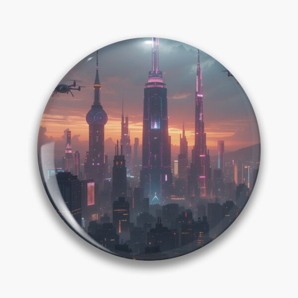 Item preview, Dystopian Skyline with AI Surveillance & Holograms designed and sold by rajasekhark.