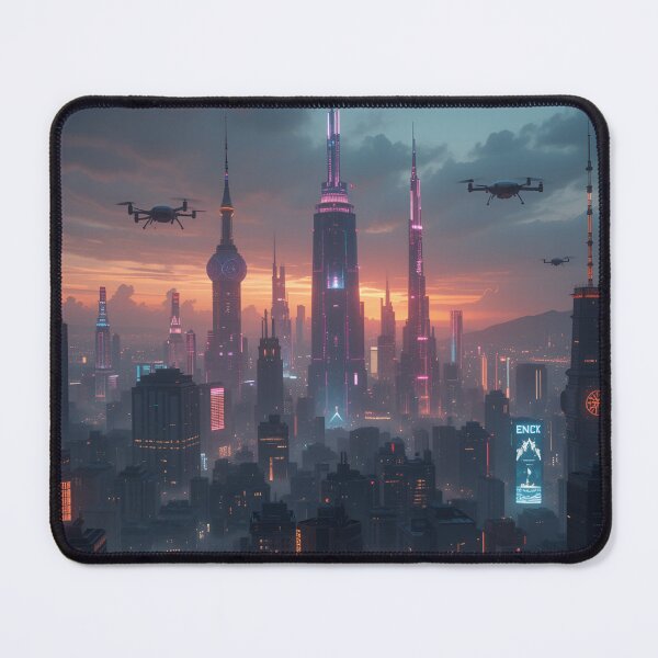 Item preview, Dystopian Skyline with AI Surveillance & Holograms designed and sold by rajasekhark.