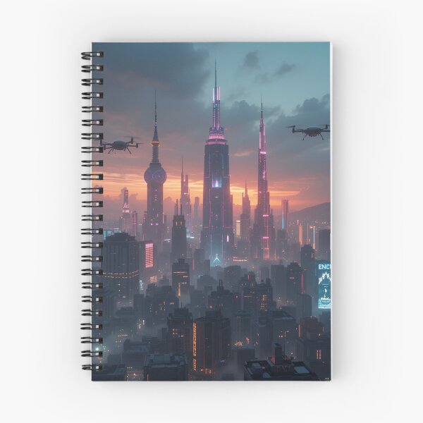 Item preview, Dystopian Skyline with AI Surveillance & Holograms designed and sold by rajasekhark.