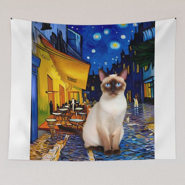 Item preview, Siamese Cat in Van Gogh's Café Terrace at Night – Artistic Feline Fantasy designed and sold by Fredster1966.