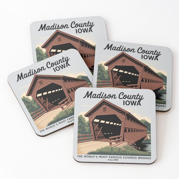 Item preview, Madison County Iowa Famous Covered Bridges Retro Poster designed and sold by The Masked Designer.