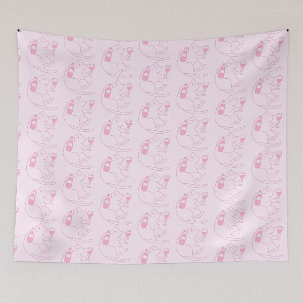 Item preview, Pink kitty with glass and wine, super cute designed and sold by alexilab.