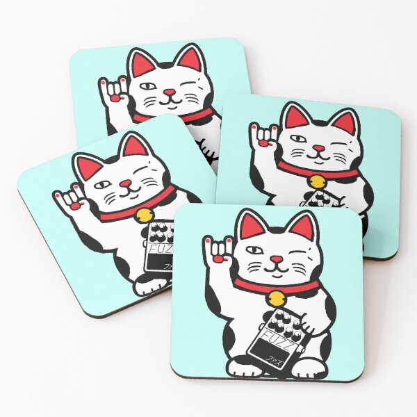 Item preview, Shoegaze Japanese Lucky Cat Maneki-neko with Guitar Pedal Metal designed and sold by dreampopped.
