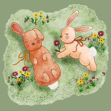 Artwork thumbnail, Cute Spring Bunnies in a Meadow by Pixel & Petal Design Co.