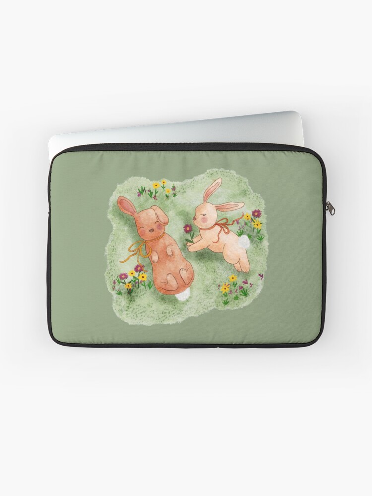 Thumbnail 1 of 2, Laptop Sleeve, Cute Spring Bunnies in a Meadow designed and sold by MAngermillerArt.