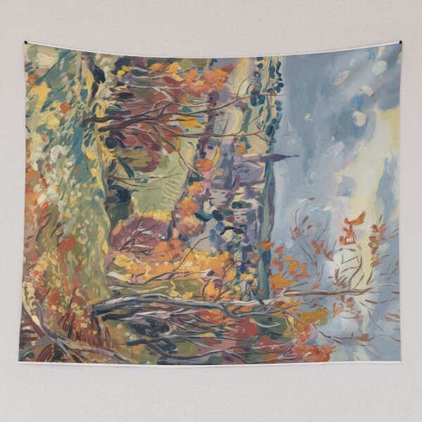 Item preview, Autumn Impressionist Painting - French Village in Fall Colors designed and sold by CARRAANN.