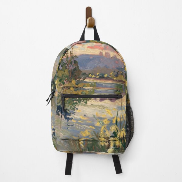 Item preview, Warm Sunset over French Lake – Impressionist Landscape with Yellow Irises designed and sold by CARRAANN.