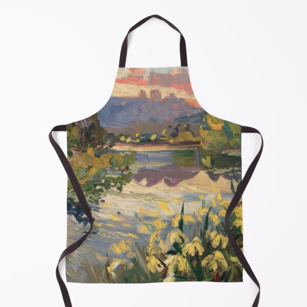 Item preview, Warm Sunset over French Lake – Impressionist Landscape with Yellow Irises designed and sold by CARRAANN.