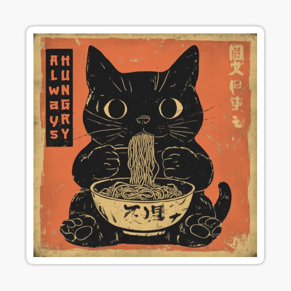 Item preview, Ramen Cat Always Hungry designed and sold by Vintage Gnome.