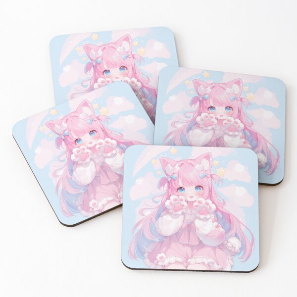 Item preview, Adorable Pink Cat Girl with Paw Gloves – Cute Kawaii Anime Art designed and sold by Kawai Anime Shop.