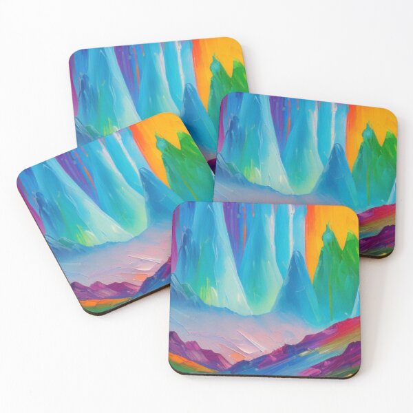 Item preview, A Dreamlike Scene of a Mountain Range with a Rainbow Oil Painting designed and sold by lavanya11.