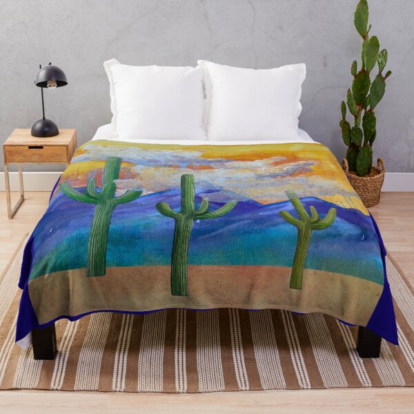 Item preview, Collage of pencil sketched Cacti, water color Mountains, and acrylic rain clouds with Golden Sky. designed and sold by Uplifting Vib'n Design and Decor .