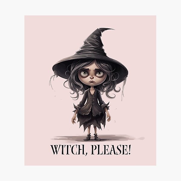 Item preview, Witch, Please!: Exasperated Witch Watercolor Illustration in pink designed and sold by Witchgardenshed.