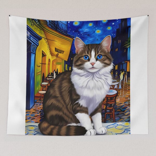 Item preview, Ragamuffin Cat in Van Gogh’s Café Terrace at Night – A Whimsical Art Fusion designed and sold by Fredster1966.