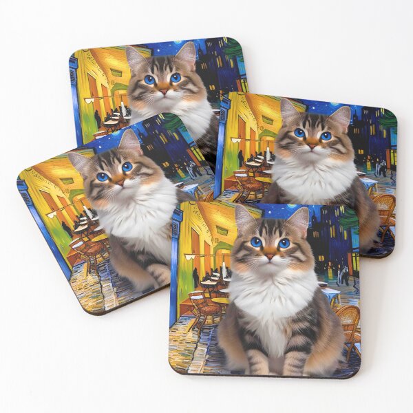 Item preview, Ragamuffin Cat in the Van Gogh’s Café Terrace at Night – A Whimsical Art Fusion designed and sold by Fredster1966.