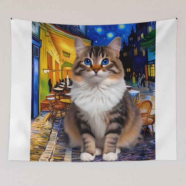 Item preview, Ragamuffin Cat in the Van Gogh’s Café Terrace at Night – A Whimsical Art Fusion designed and sold by Fredster1966.