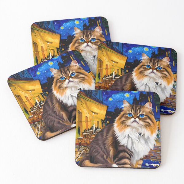 Item preview, Persian Cat in Van Gogh’s Café Terrace at Night – Whimsical Feline Art designed and sold by Fredster1966.