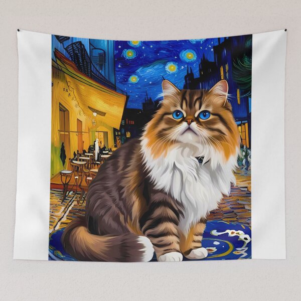 Item preview, Persian Cat in Van Gogh’s Café Terrace at Night – Whimsical Feline Art designed and sold by Fredster1966.