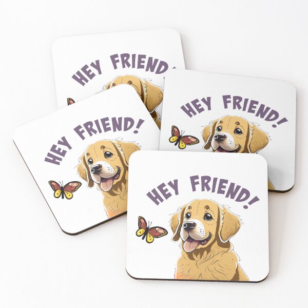 Item preview, golden retriever puppy and butterfly with words Hey Friend! designed and sold by planetgolden.