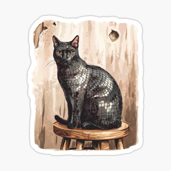 Item preview, Disco Ball Black Cat on Stool designed and sold by ThreadandThink.