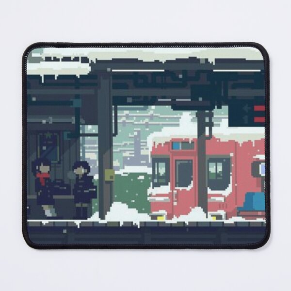 Item preview, Pixel Art Snowy Railway Station with Waiting Commuters designed and sold by darkskinbender.