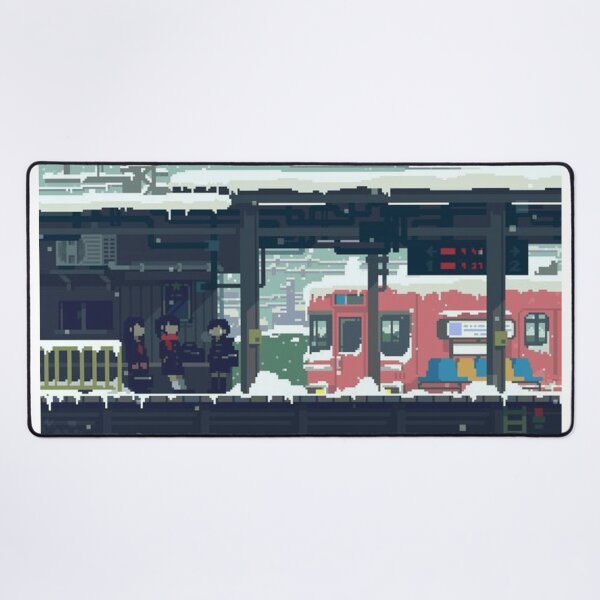 Item preview, Pixel Art Snowy Railway Station with Waiting Commuters designed and sold by darkskinbender.