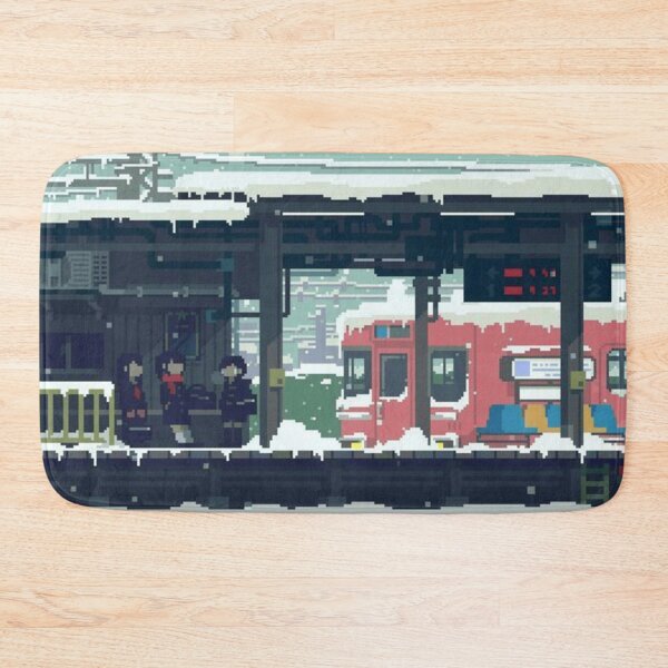 Item preview, Pixel Art Snowy Railway Station with Waiting Commuters designed and sold by darkskinbender.