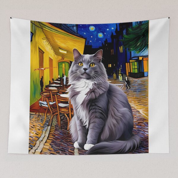 Item preview, Domestic American Longhair Cat in Van Gogh’s Café Terrace at Night – A Feline Art Fantasy designed and sold by Fredster1966.