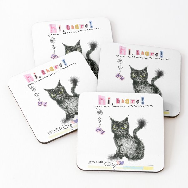 Item preview, Hi, there, Hand-drawn Cute Sassy Black Cat Illustration designed and sold by binnakimart.