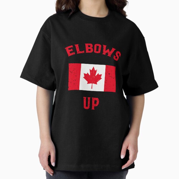 Vista previa del artículo con la obra «Camisetas y calcomanías del orgullo canadiense contra Trump de Elbows Up Canada», diseñado y vendido por EthosWear.