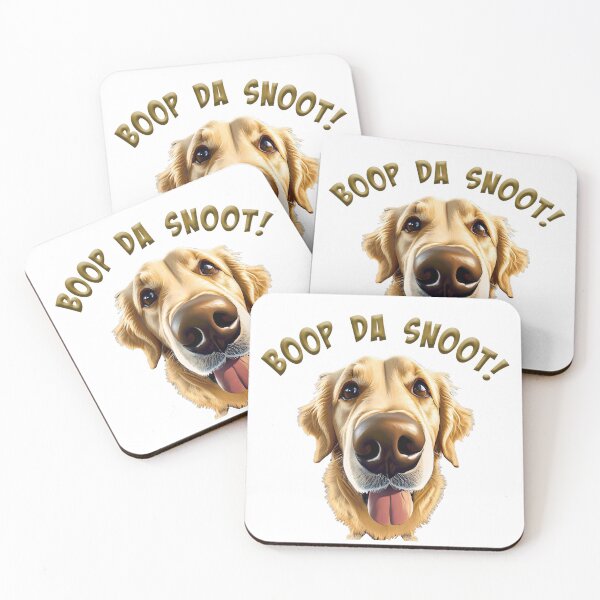 Artikelvorschau, glücklicher Golden Retriever Hund mit ausgestreckter Zunge und den Worten Boop Da Snoot! entworfen und verkauft von planetgolden.