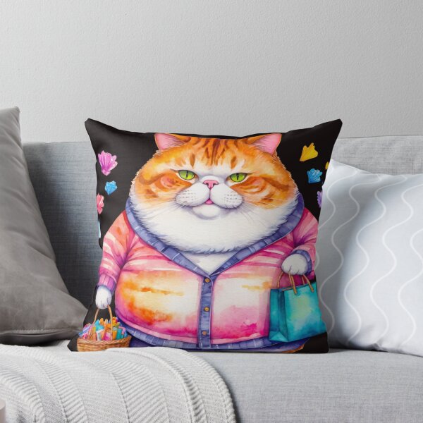 Item preview, Gato gordo sosteniendo una cesta de la compra y bolsas de papel designed and sold by paiteen09.