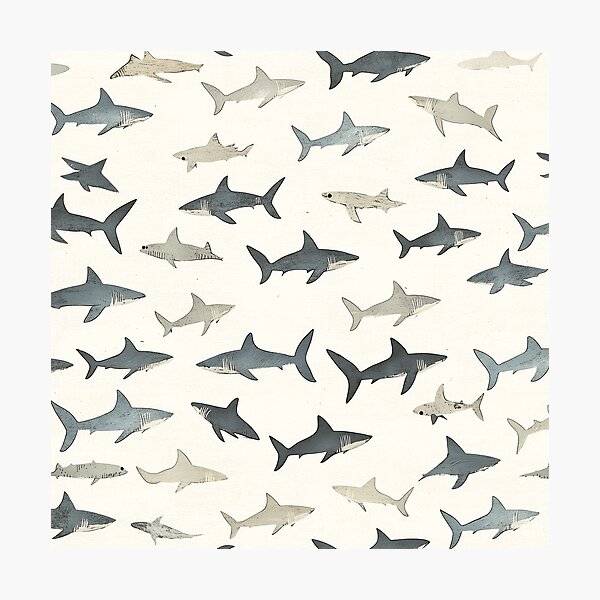 Item preview, Pattern of tiny sharks adorning a decorative vintage wallpaper, rendered in soft, low-contrast retro colors designed and sold by Paolo Modena Photography    -   Fine Italian Art.