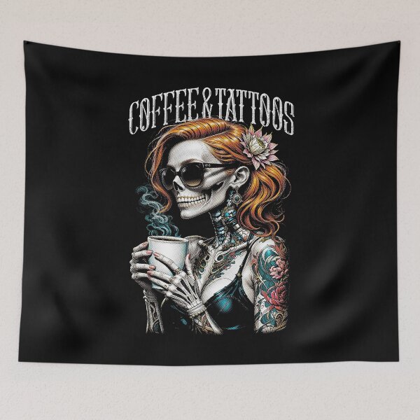 Item preview, Coffee And Tattoos Gothic Tattooed Skeleton Girl Tattoo Ink designed and sold by GrandeDuc.