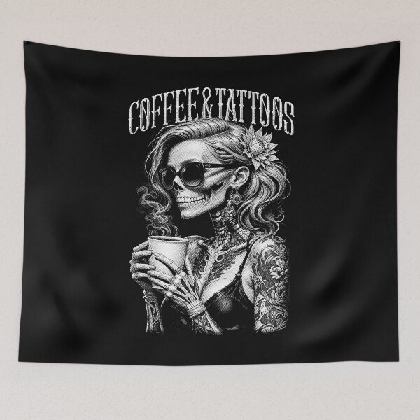 Item preview, Coffee And Tattoos Gothic Tattooed Skeleton Girl Tattoo Ink designed and sold by GrandeDuc.