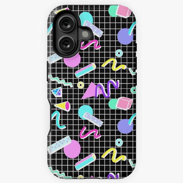Vista previa del artículo con la obra «Diseño de cuadrícula de fiesta retro de los años 80 (fondo negro)», diseñado y vendido por melisssne.