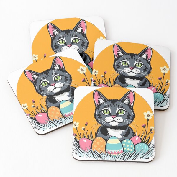 Item preview, Easter Cat Sitting by Eggs Against a Sunset Background designed and sold by ARTReMi.